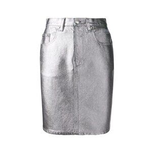 MSGM Gonna In Denim Metallic Coated Silver Skirt Size 42